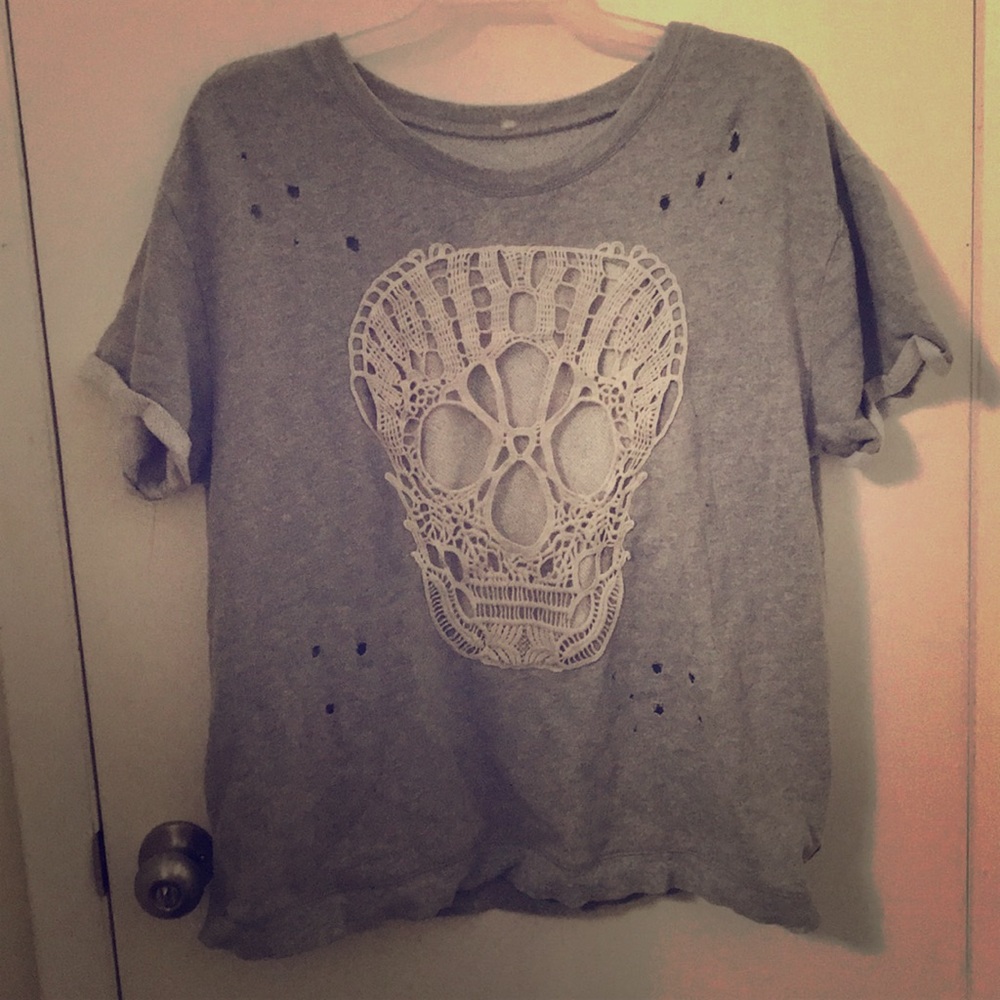 Cute Gray Holed Skull Top